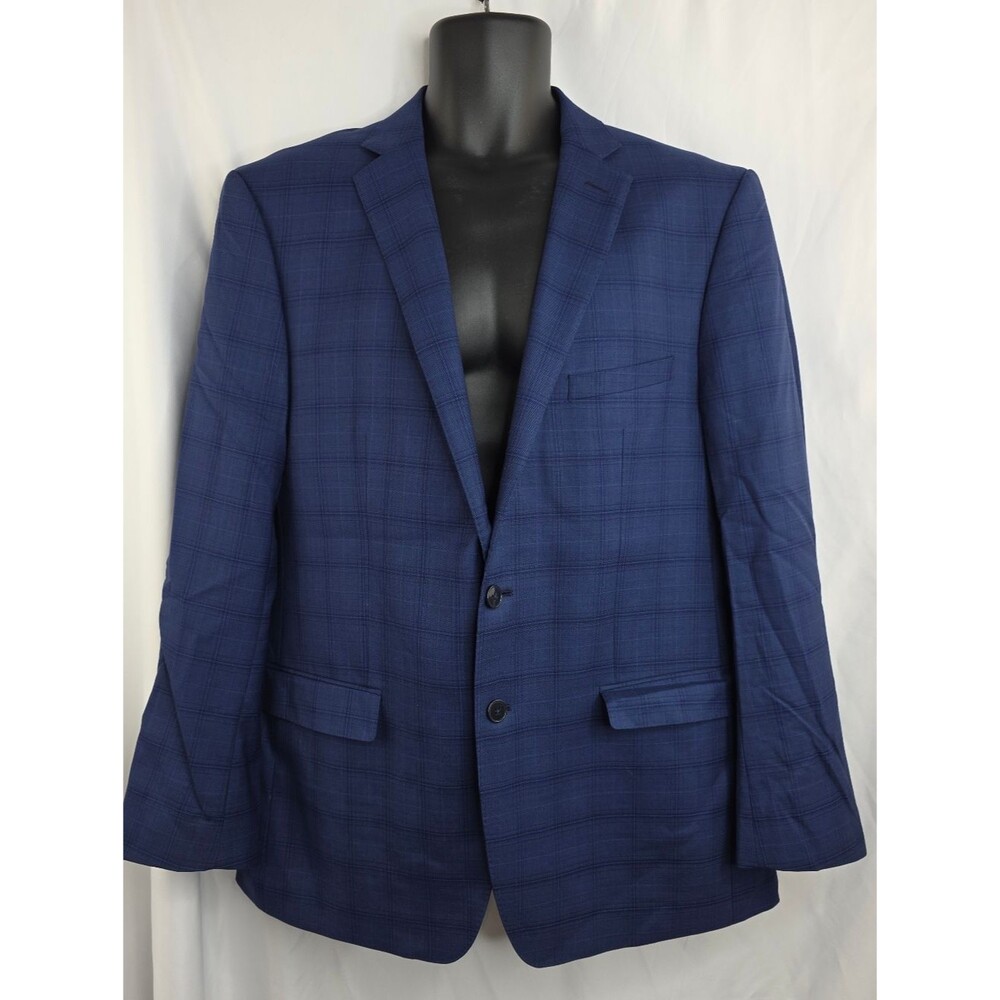 Calvin Klein Men's Blue Plaid Windowpane Suit Jacket Blazer Size 44R CS-3677